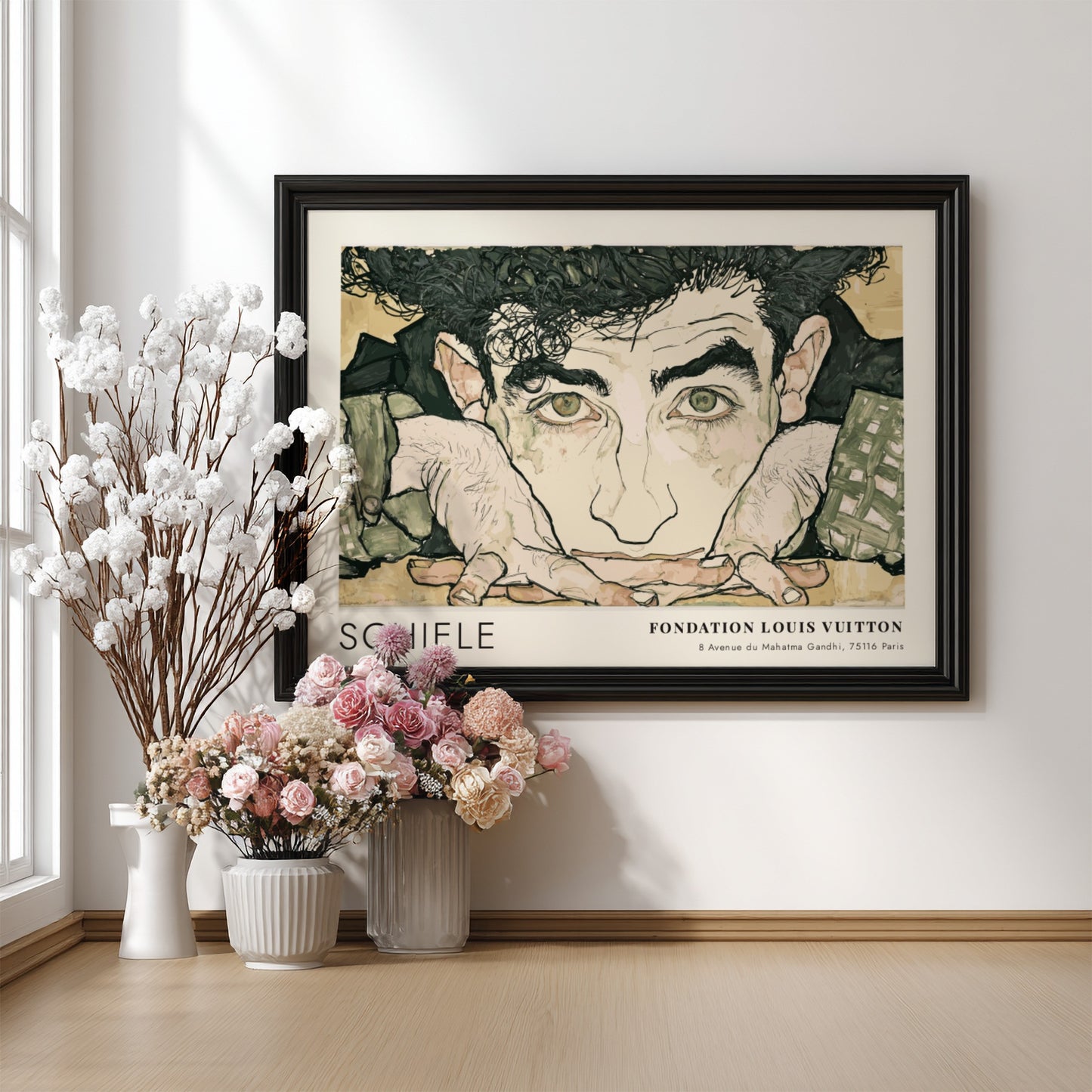 Wall art poster of Egon Schiele Selbstporträt featuring expressive ink lines and muted tones.