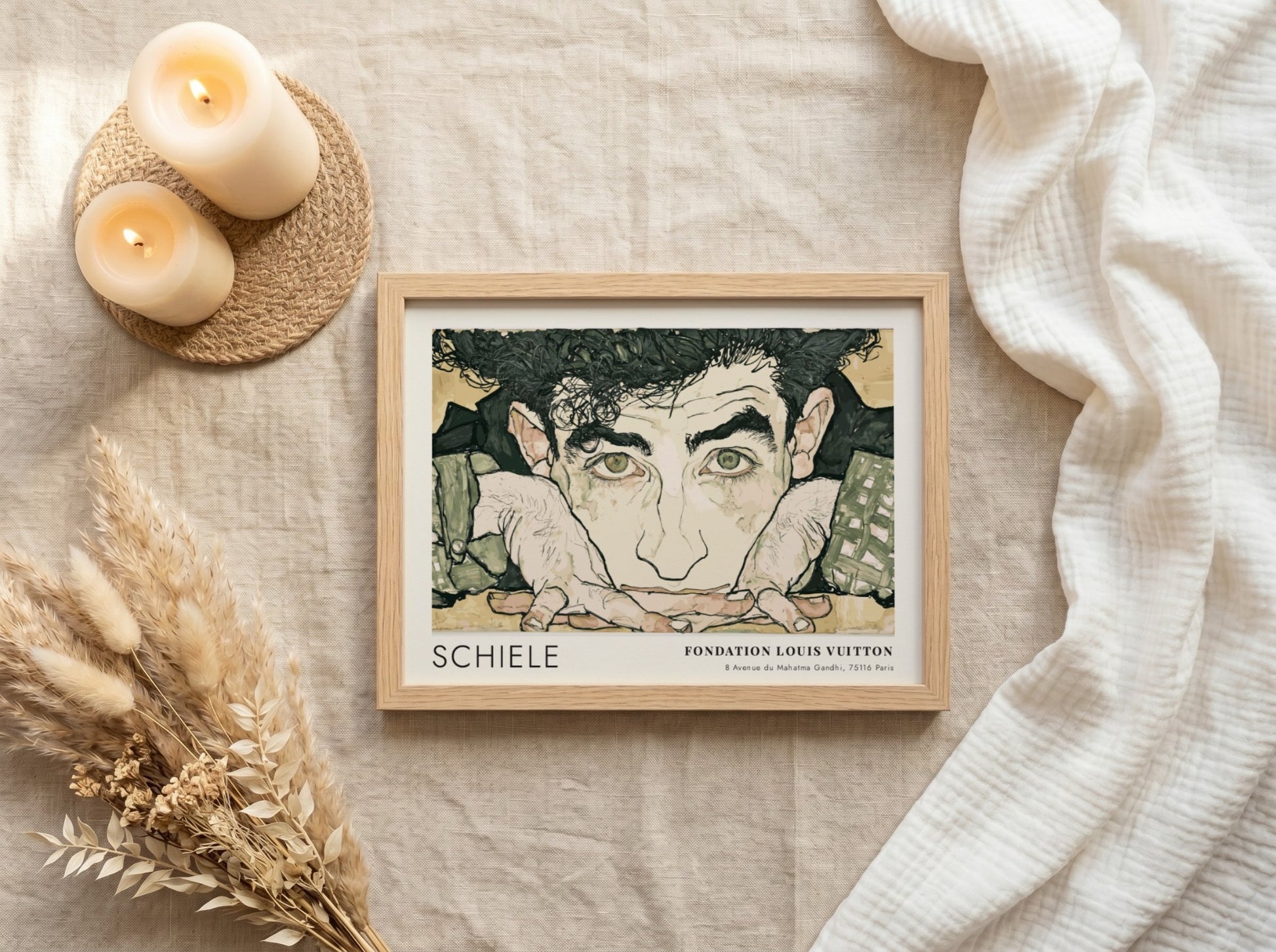 Wall art poster of Egon Schiele Selbstporträt featuring expressive ink lines and muted tones.