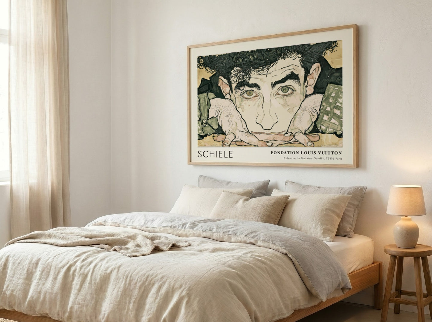 Wall art poster of Egon Schiele Selbstporträt featuring expressive ink lines and muted tones.