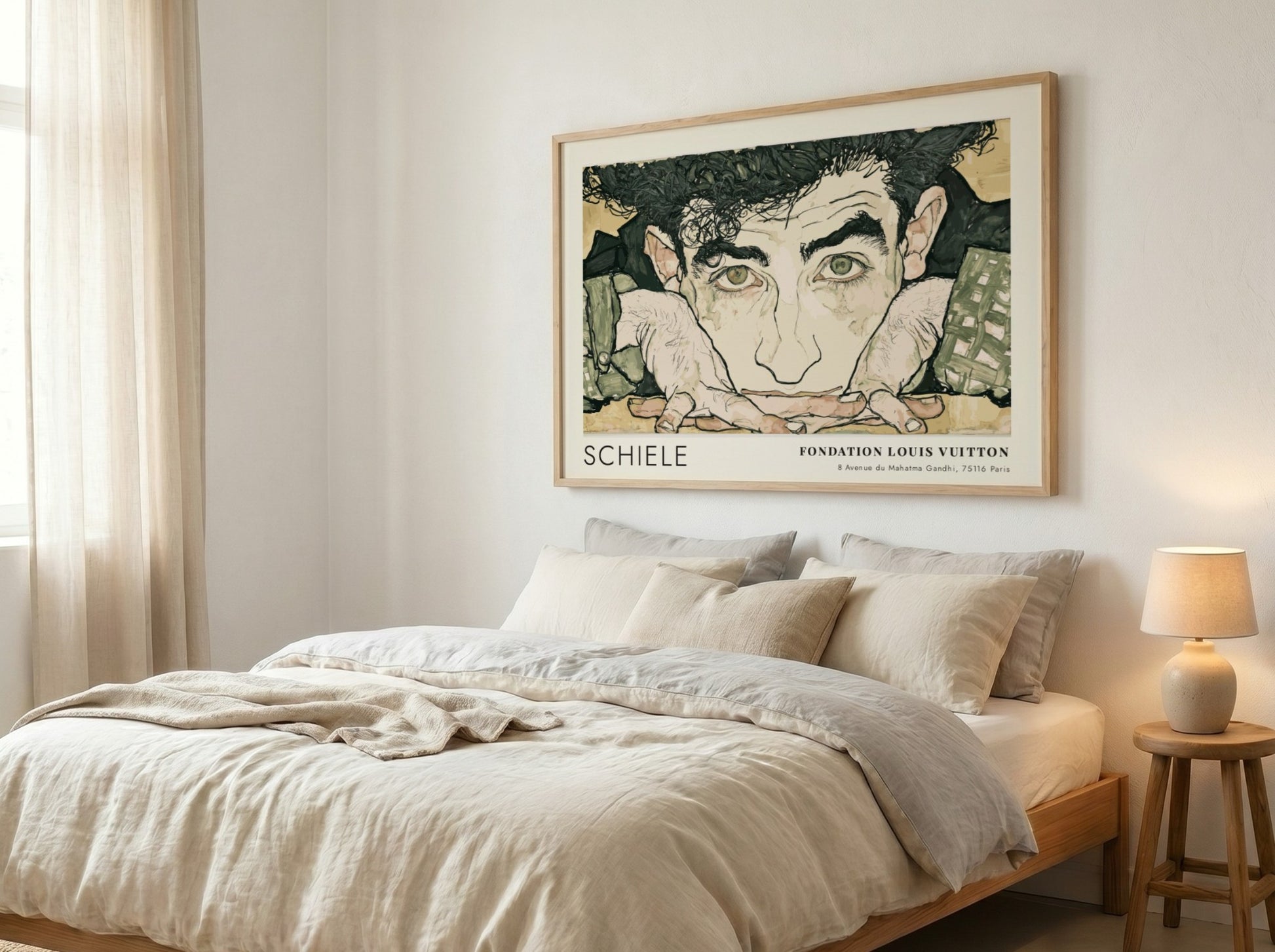 Wall art poster of Egon Schiele Selbstporträt featuring expressive ink lines and muted tones.