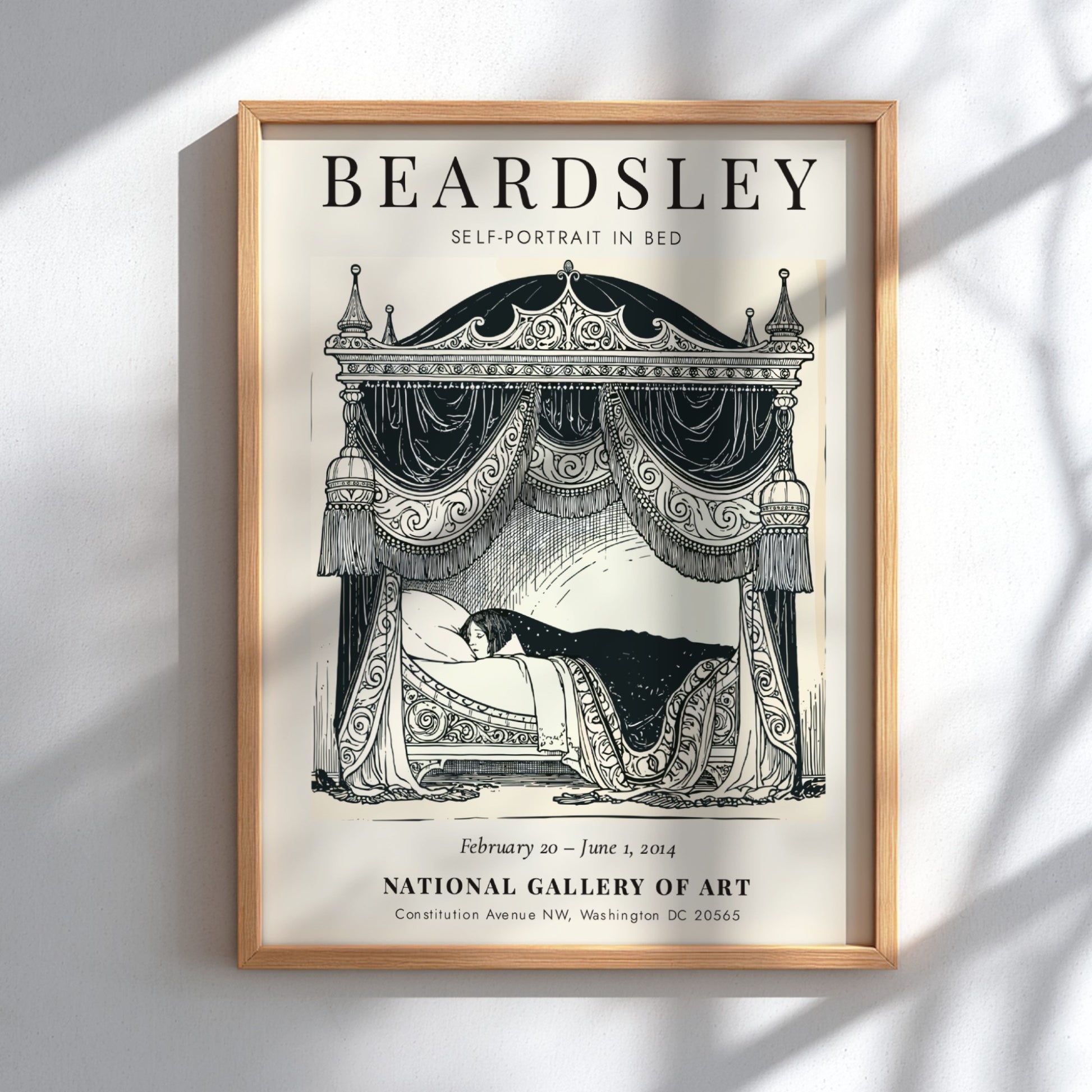 Self-Portrait in Bed poster featuring Aubrey Beardsley's intricate linework and monochrome style