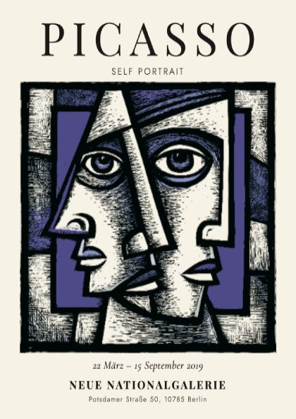 Picasso inspired poster featuring a self-portrait with geometric shapes and bold colors