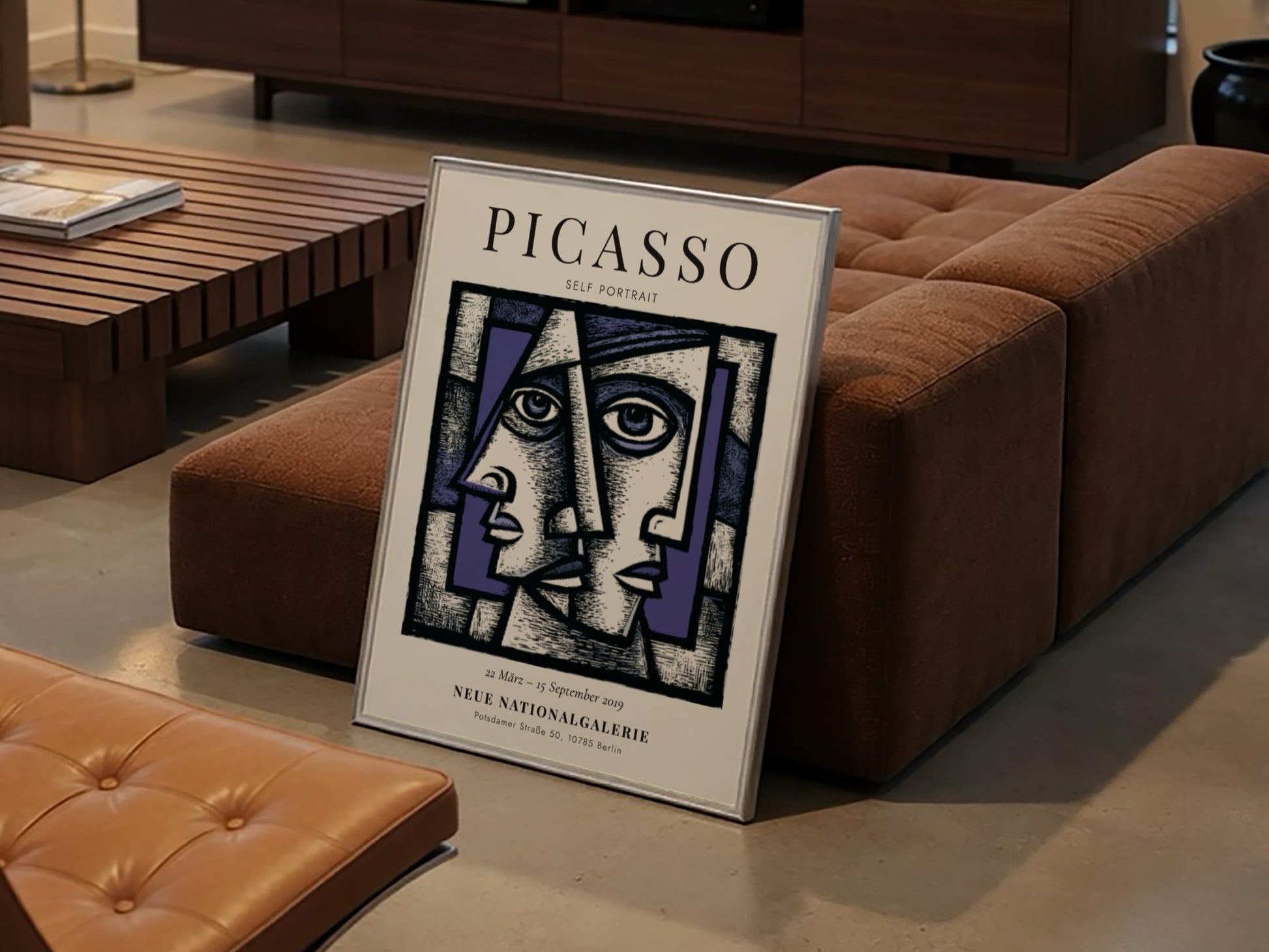 Picasso inspired poster featuring a self-portrait with geometric shapes and bold colors