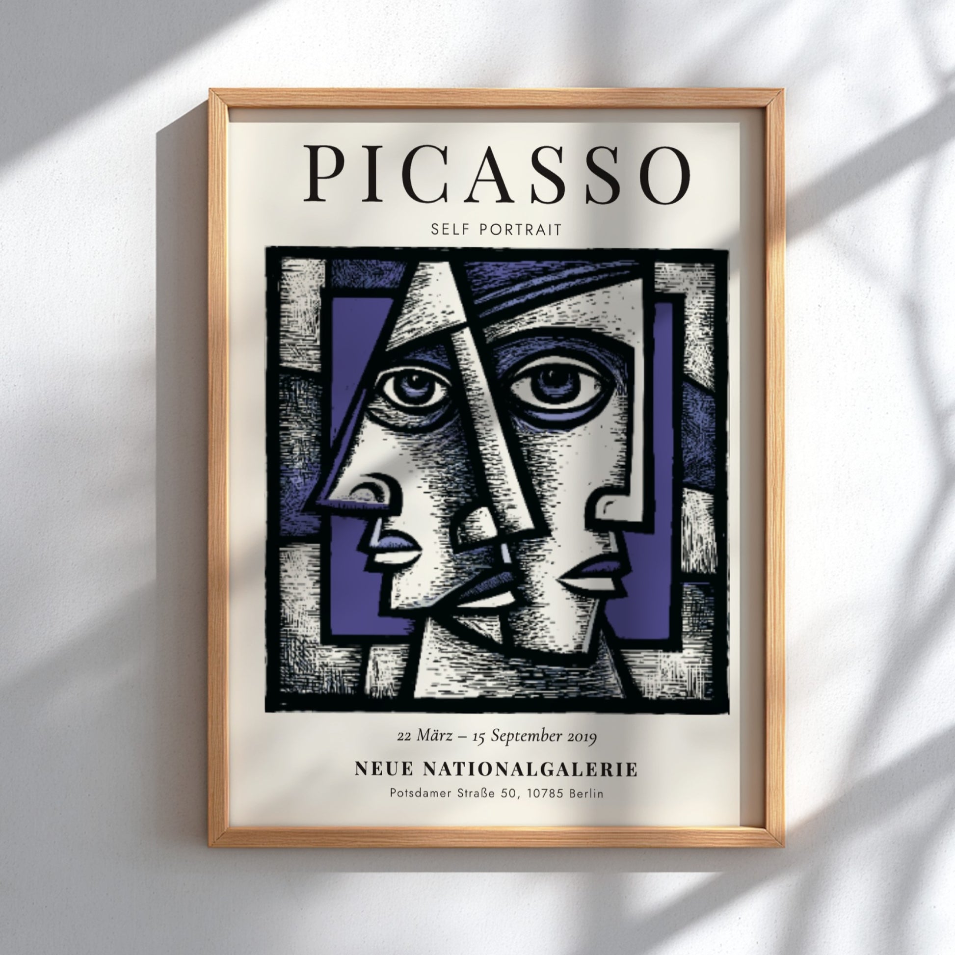 Picasso inspired poster featuring a self-portrait with geometric shapes and bold colors