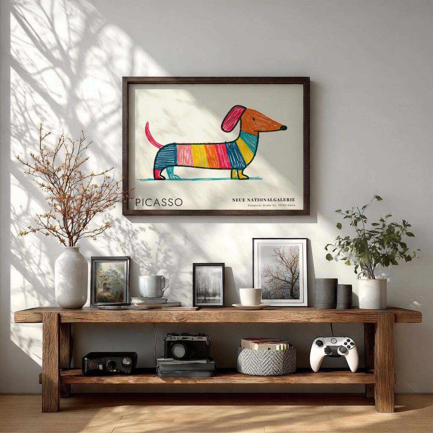Pablo Picasso poster featuring a colorful dog design in vibrant hues