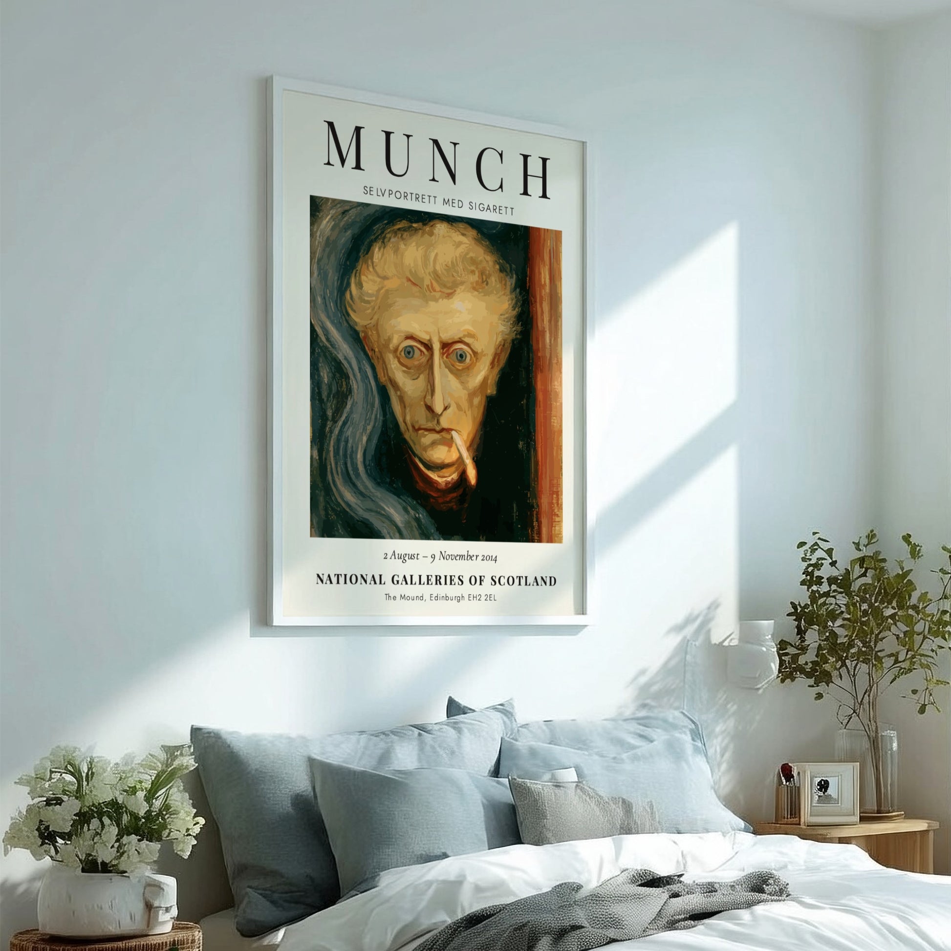 Edvard Munch poster featuring Selvportrett med Sigarett with expressive colors and intense emotion
