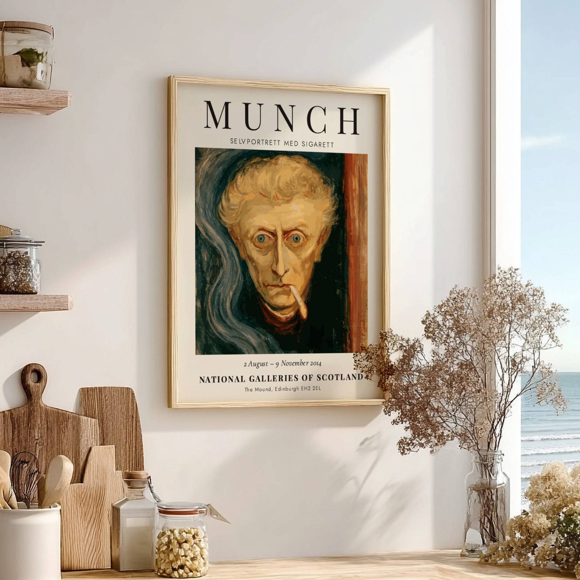 Edvard Munch poster featuring Selvportrett med Sigarett with expressive colors and intense emotion