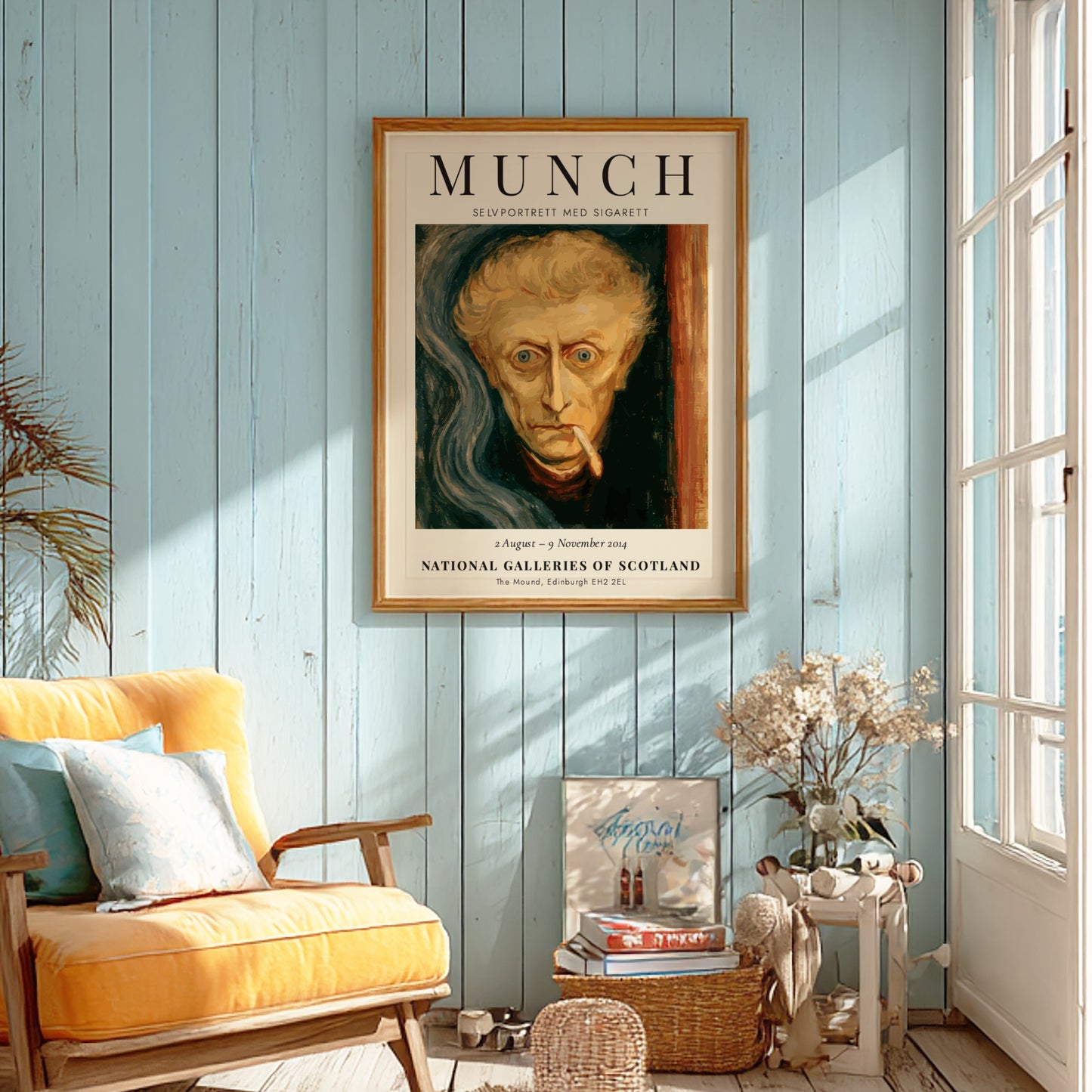 Edvard Munch poster featuring Selvportrett med Sigarett with expressive colors and intense emotion