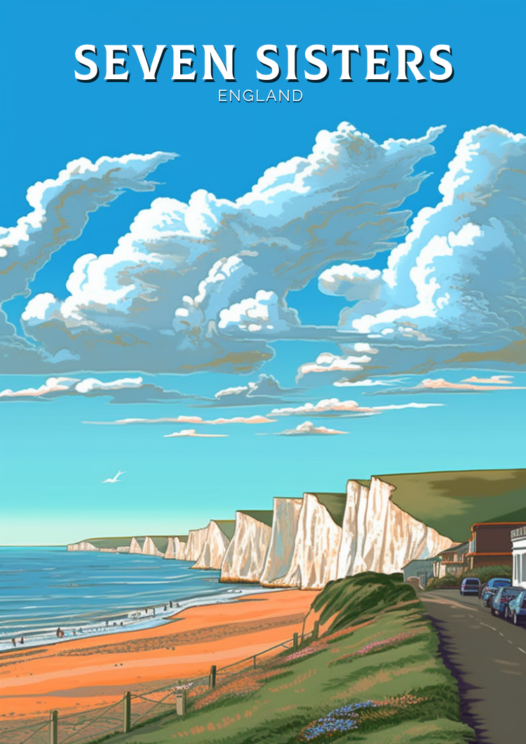 Europe SEVEN SISTERS TRAVEL POSTER - BRIGHTON ARTWORK