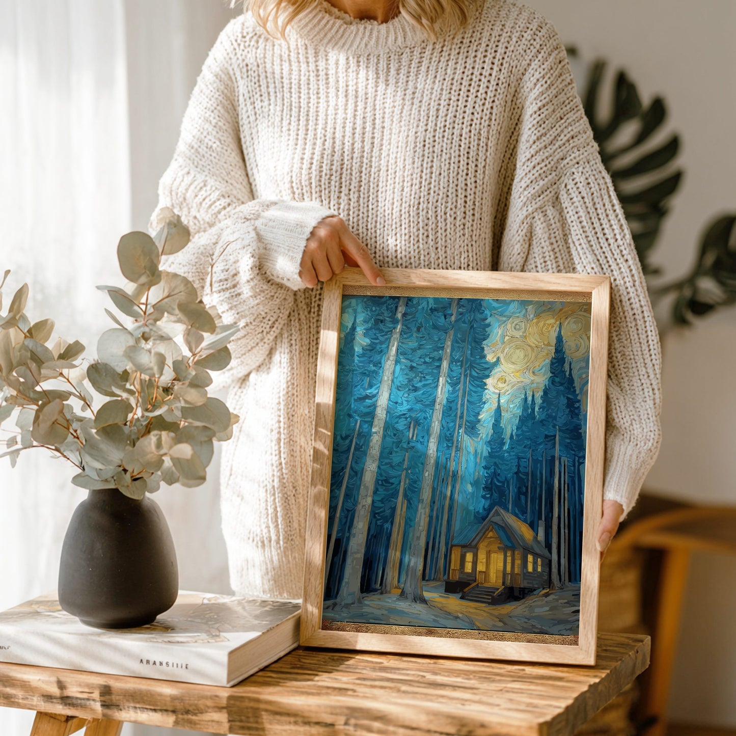 Shelter - Small Cabin and Tall Pine Trees Evening Wall Art