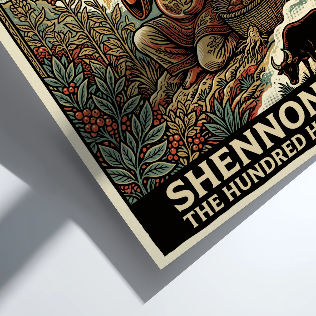 Poster of Shennong The Hundred Herbs featuring a mythological figure surrounded by medicinal plants.