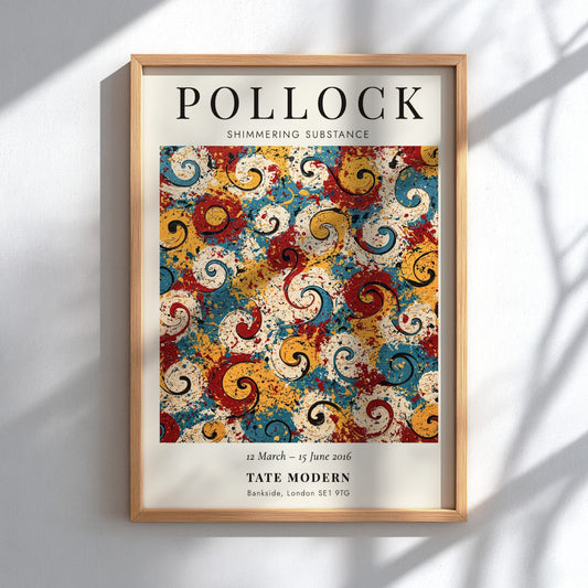 Wall art poster featuring Jackson Pollock Shimmering Substance abstract swirls in red yellow blue