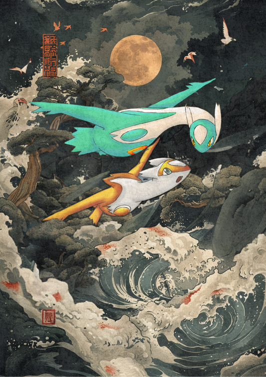 Shiny Latias and Shiny Latios: Japanese Style Legendary Pokemon Inspired Anime Art, Pokemon TCG