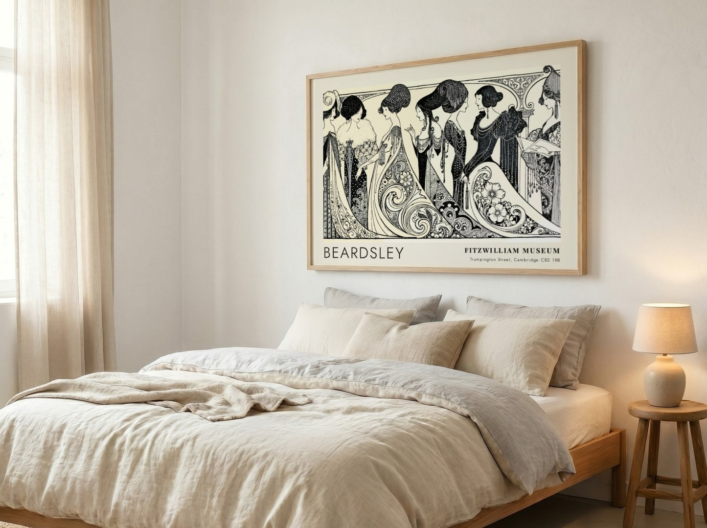 Wall art poster featuring Aubrey Beardsley Siegfried figures in black ink on cream background.