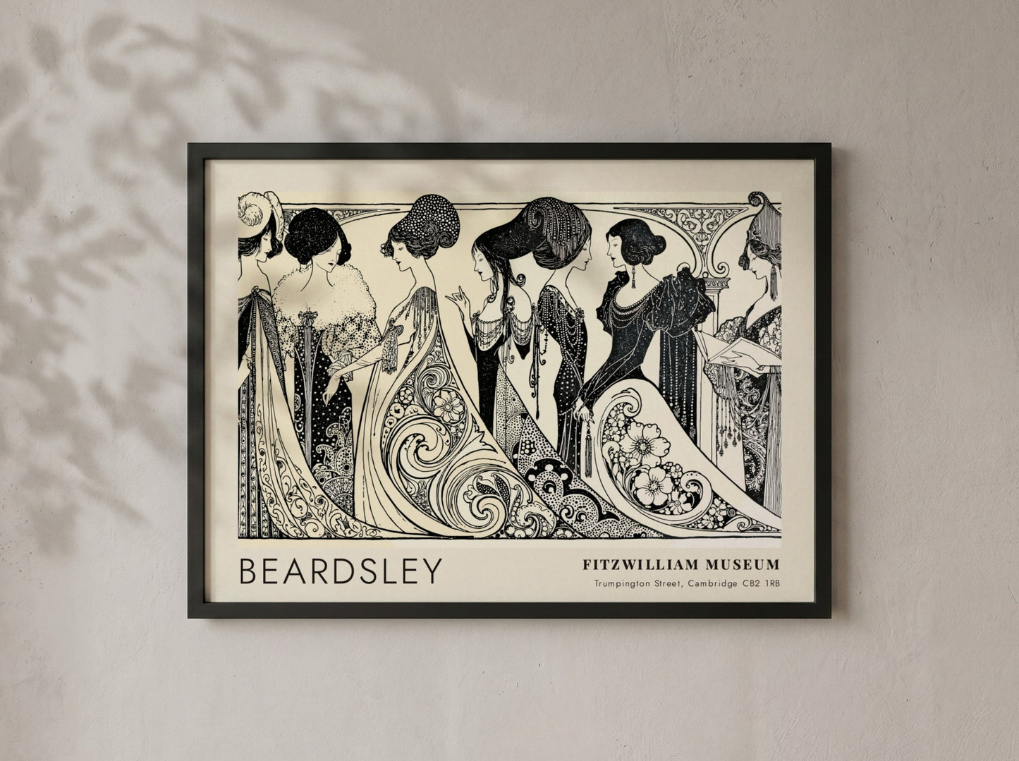 Wall art poster featuring Aubrey Beardsley Siegfried figures in black ink on cream background.