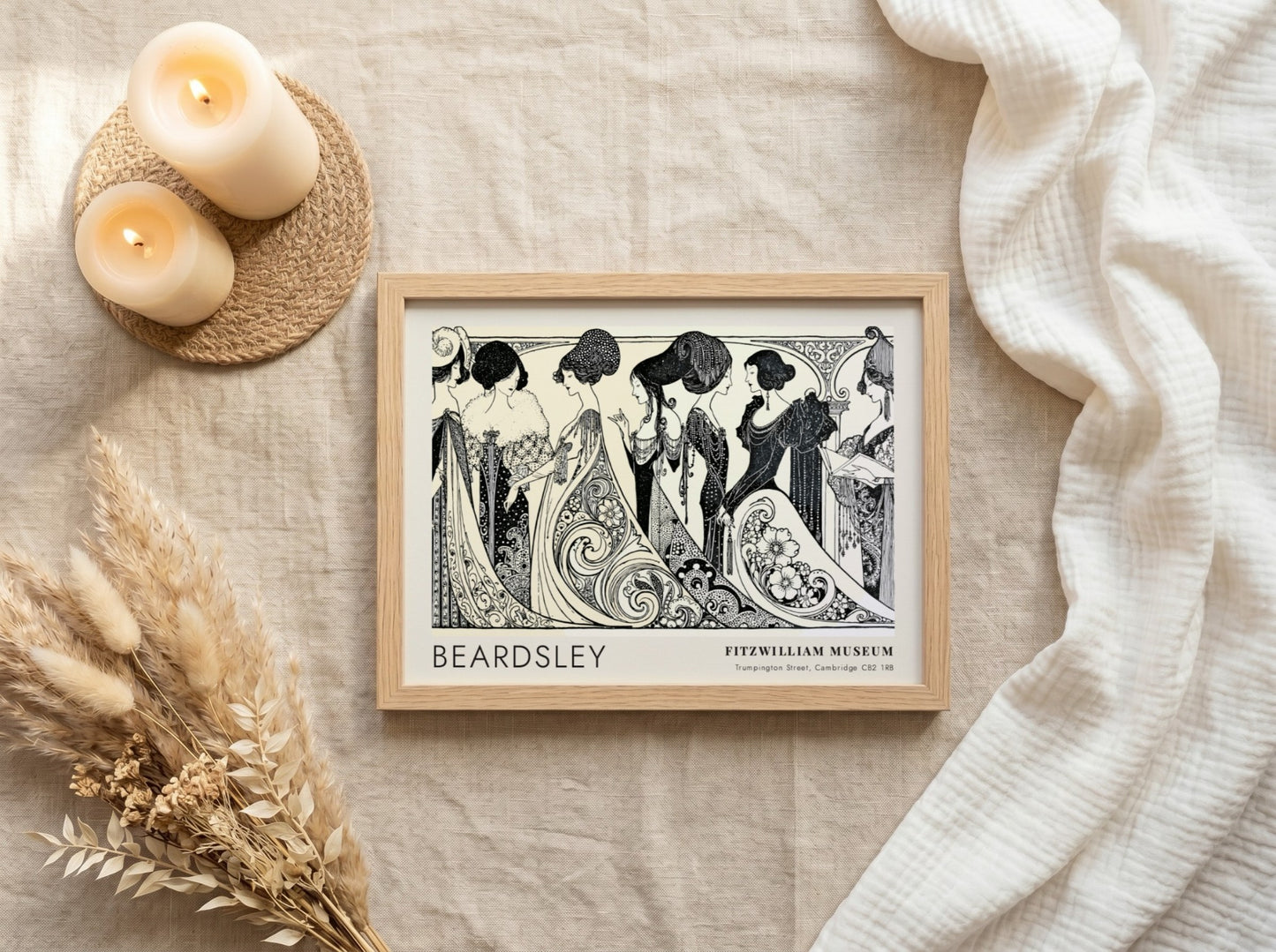 Wall art poster featuring Aubrey Beardsley Siegfried figures in black ink on cream background.