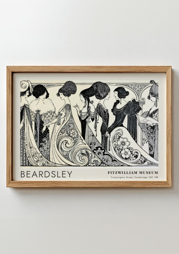 Wall art poster featuring Aubrey Beardsley Siegfried figures in black ink on cream background.