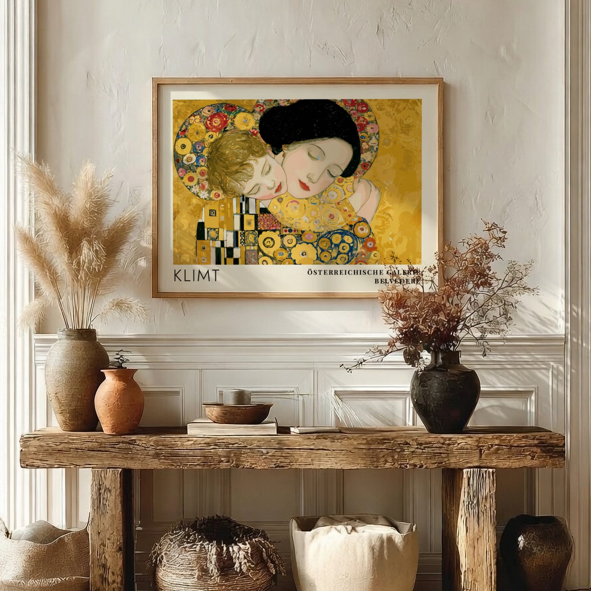 Klimt Silber und Gold wall art print featuring warm colors and intricate details