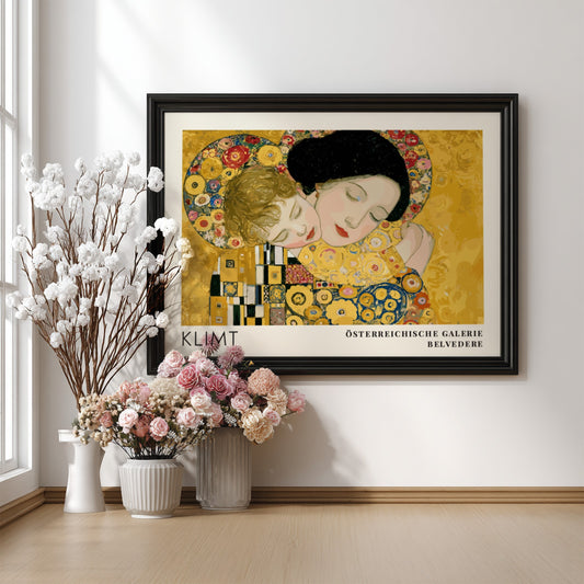 Klimt Silber und Gold wall art print featuring warm colors and intricate details