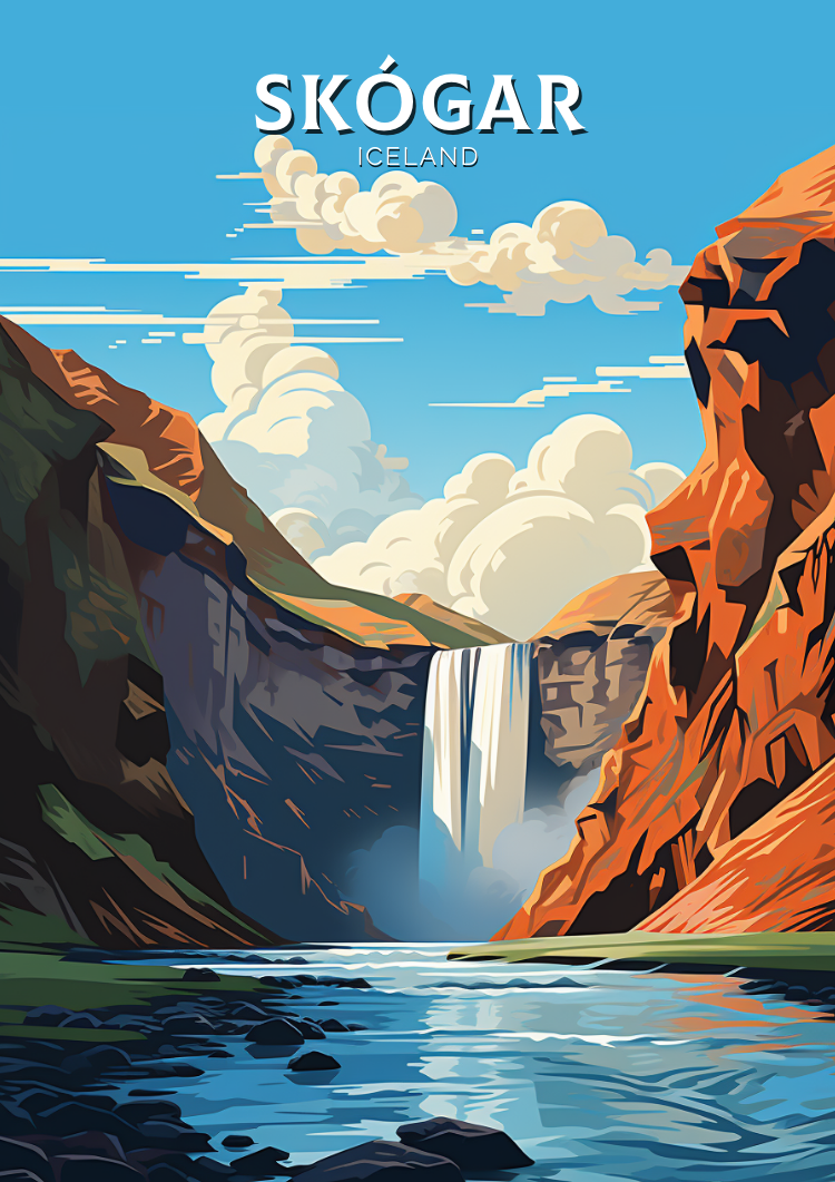 Europe SKOGAR TRAVEL PRINT - ICELAND ARTWORK