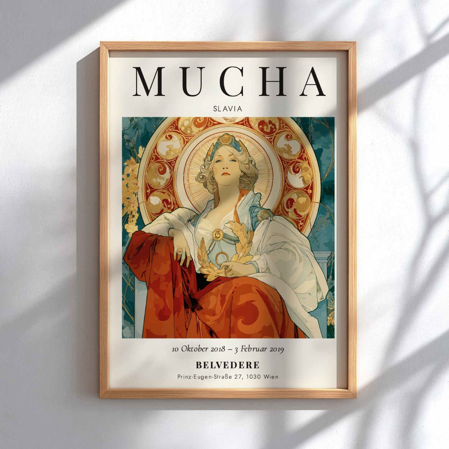 Slavia poster featuring Alphonse Mucha's intricate design with elegant figure and ornate patterns
