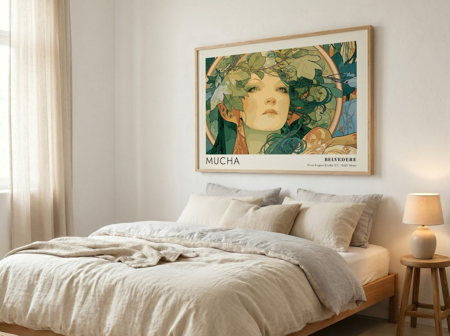Wall art poster featuring the Mucha Slavia design with a woman wearing foliage