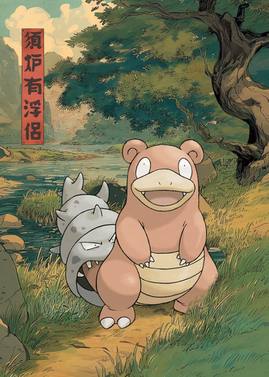 Slowbro Pokemon standing on a path with a scenic background.