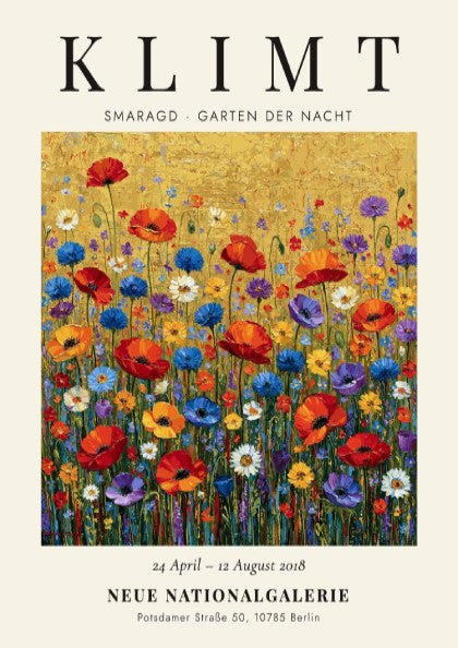 Smaragd - Garten der Nacht poster featuring vibrant flowers in rich colors inspired by Gustav Klimt's style