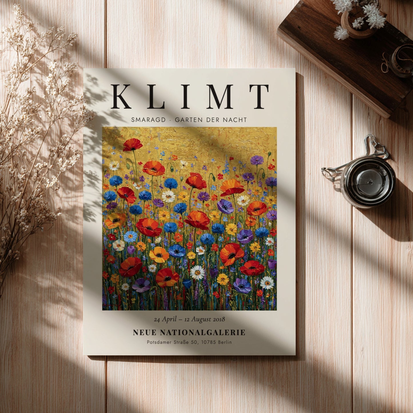 Smaragd - Garten der Nacht poster featuring vibrant flowers in rich colors inspired by Gustav Klimt's style