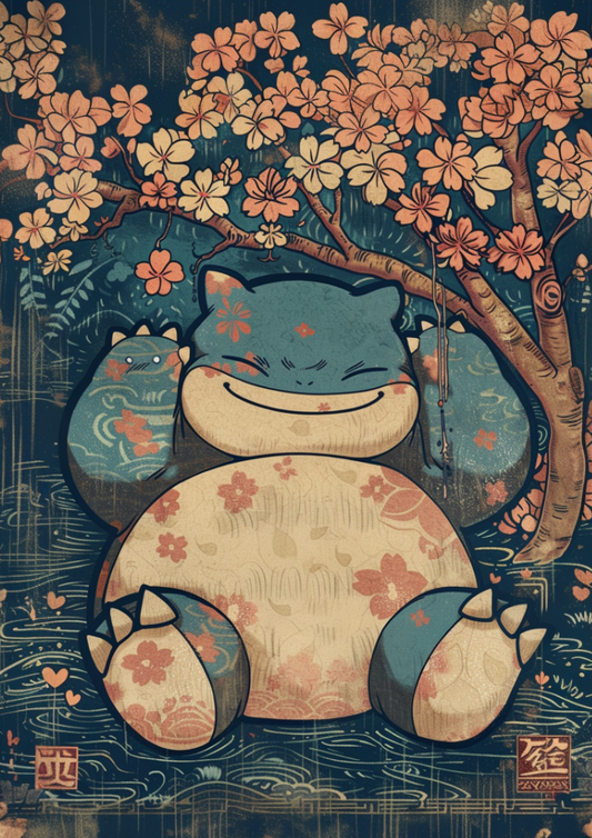 Snorlax Poster: Japanese Tapestry Style Pokemon Inspired Anime Poster, Snorlax Artwork