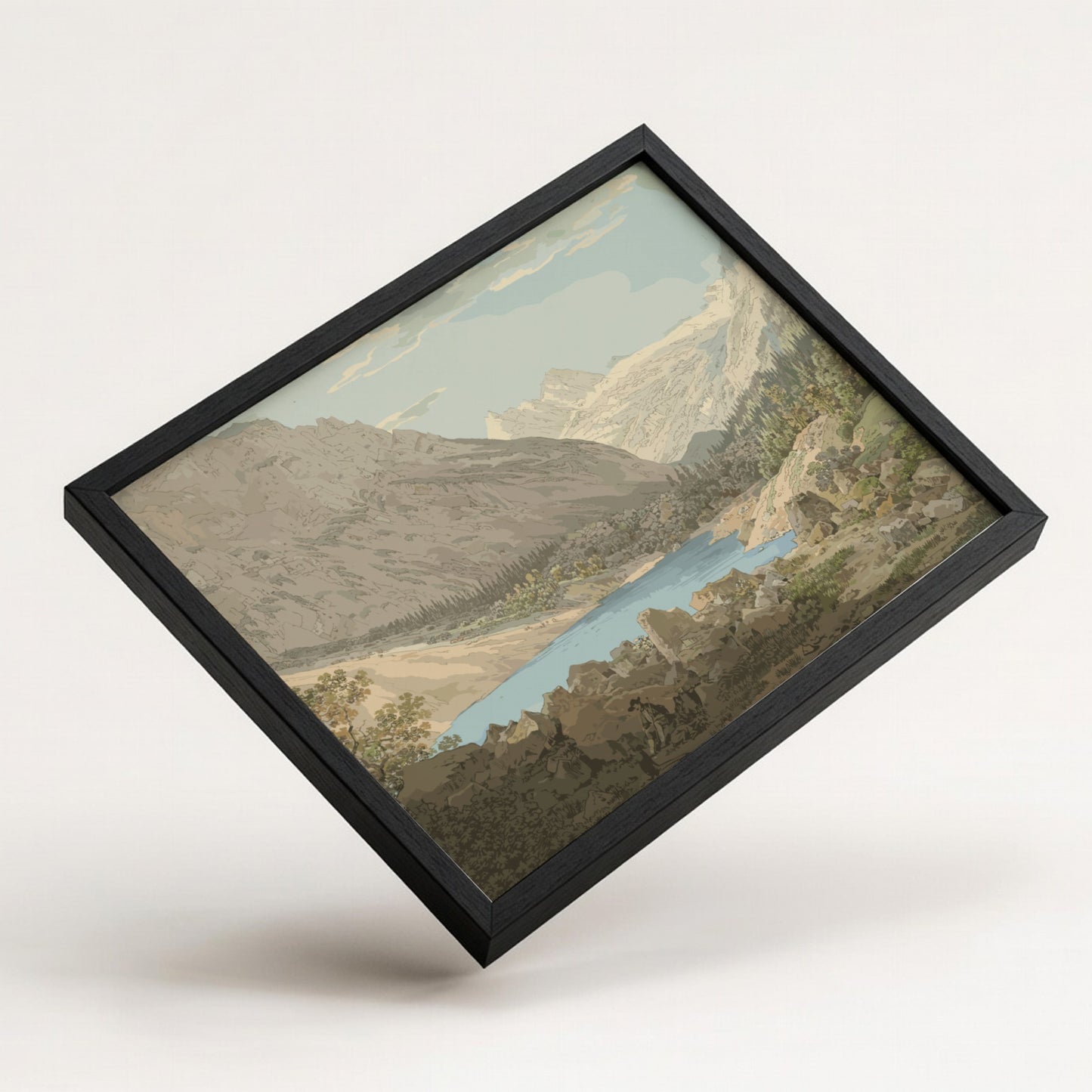 John Sell Cotman's Snowdon, North Wales drawing featuring a lake and mountains.