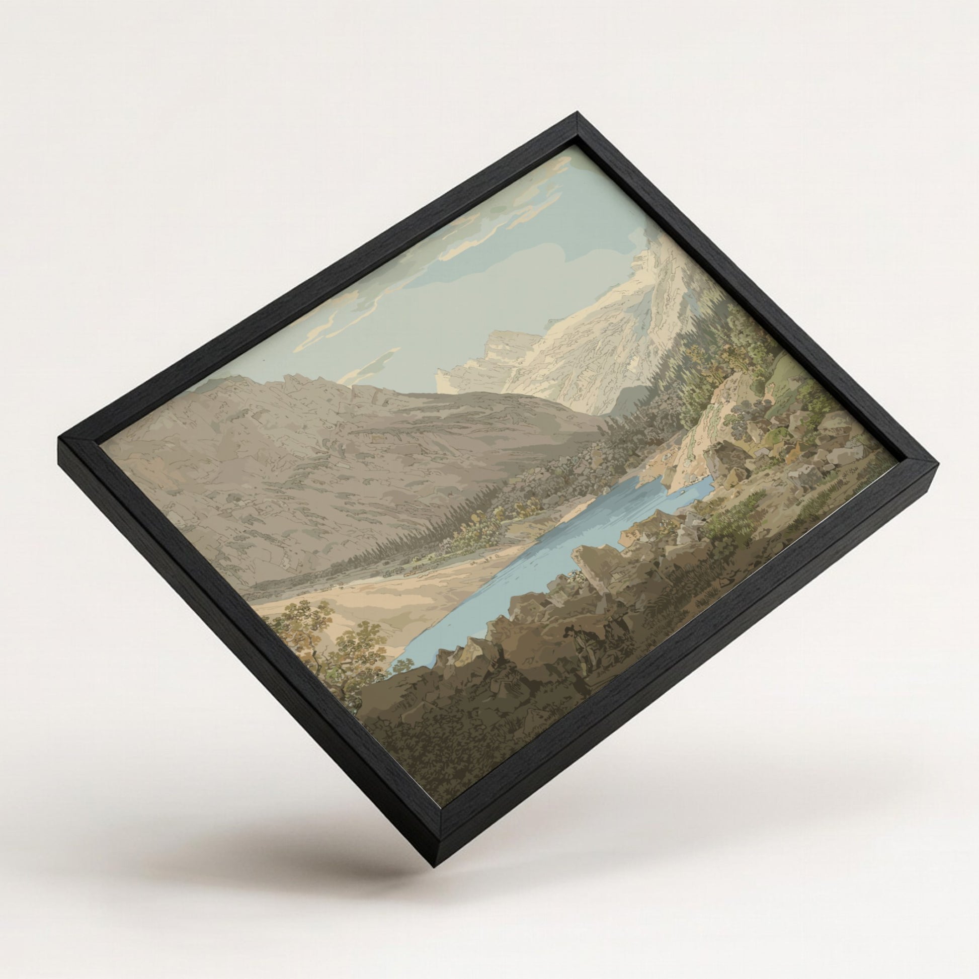 John Sell Cotman's Snowdon, North Wales drawing featuring a lake and mountains.