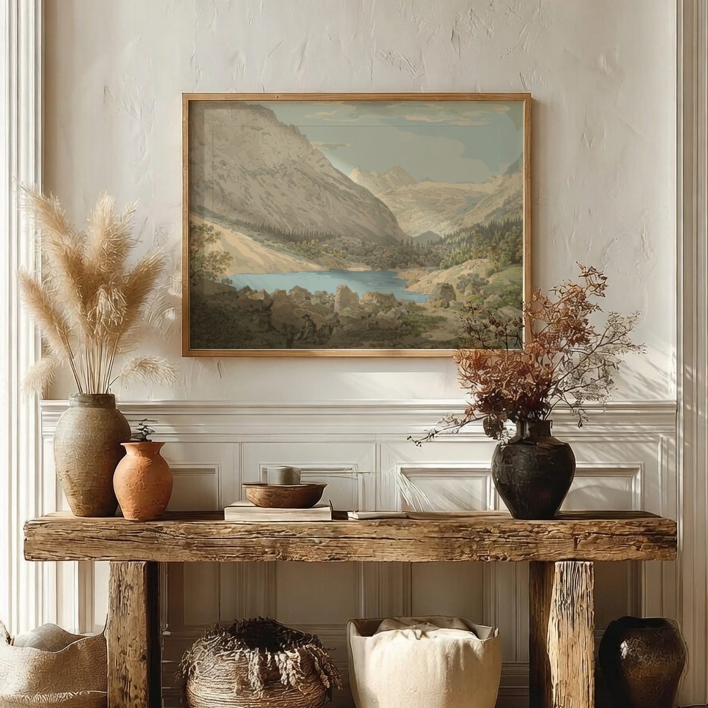 John Sell Cotman's Snowdon, North Wales drawing featuring a lake and mountains.