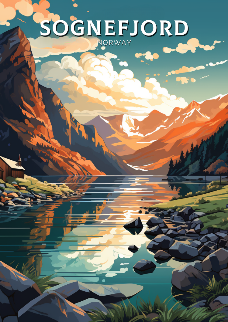 Europe SOGNEFJORD TRAVEL PRINT - NORWAY ARTWORK
