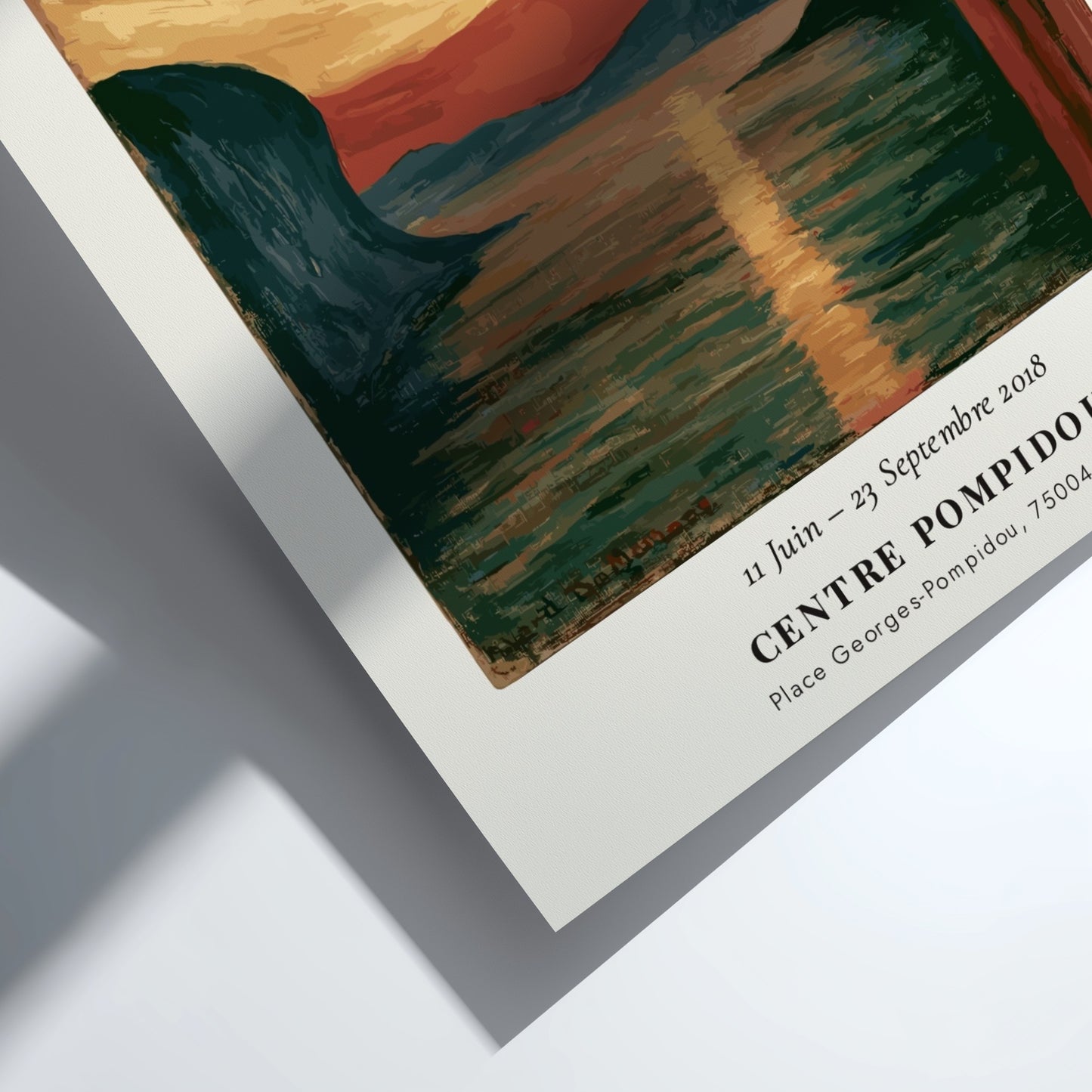 Edvard Munch poster featuring vibrant sunset over water in expressionist style