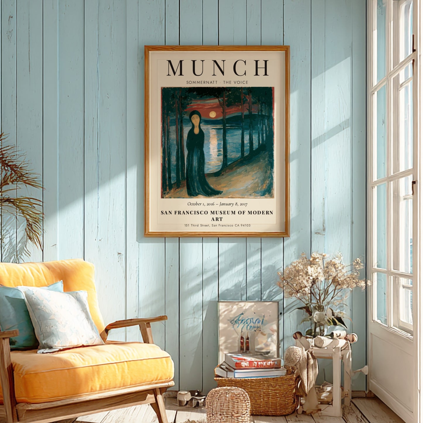 Edvard Munch poster depicting Sommernatt The Voice with deep blues and reds in expressionist style