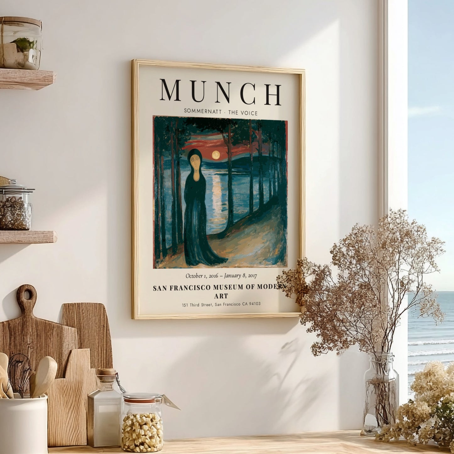 Edvard Munch poster depicting Sommernatt The Voice with deep blues and reds in expressionist style