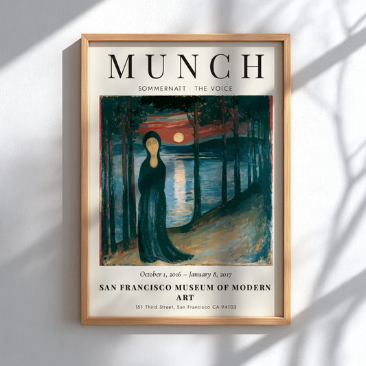 Edvard Munch poster depicting Sommernatt The Voice with deep blues and reds in expressionist style
