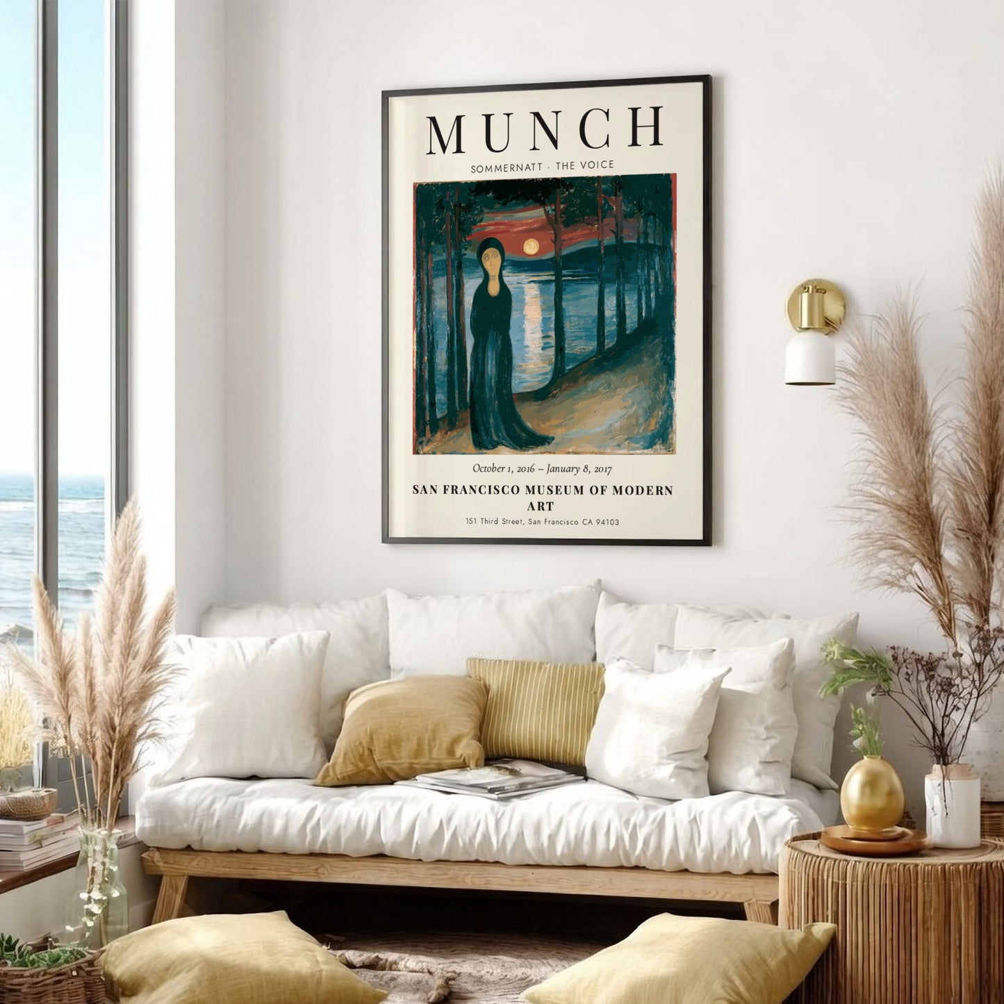 Edvard Munch poster depicting Sommernatt The Voice with deep blues and reds in expressionist style