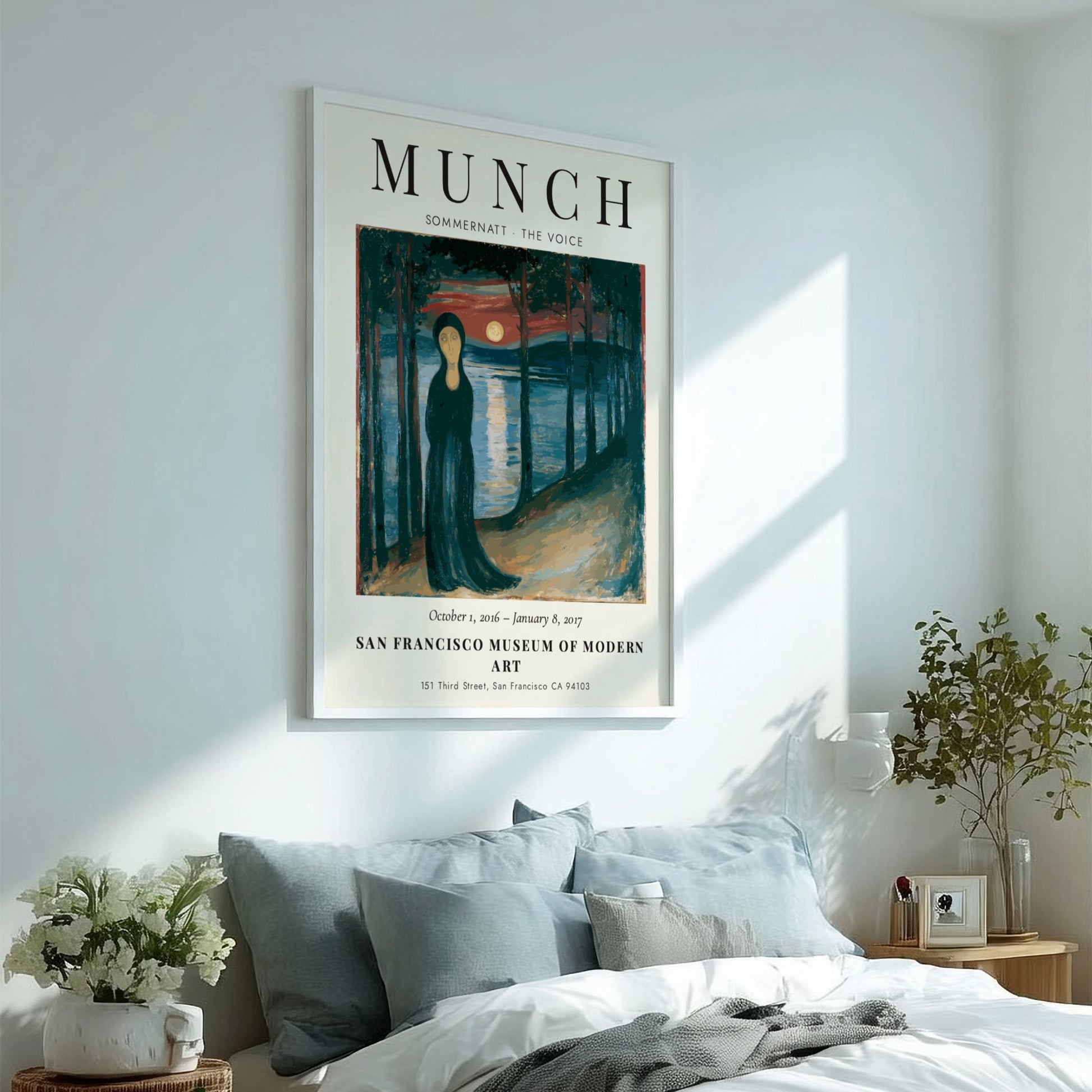 Edvard Munch poster depicting Sommernatt The Voice with deep blues and reds in expressionist style