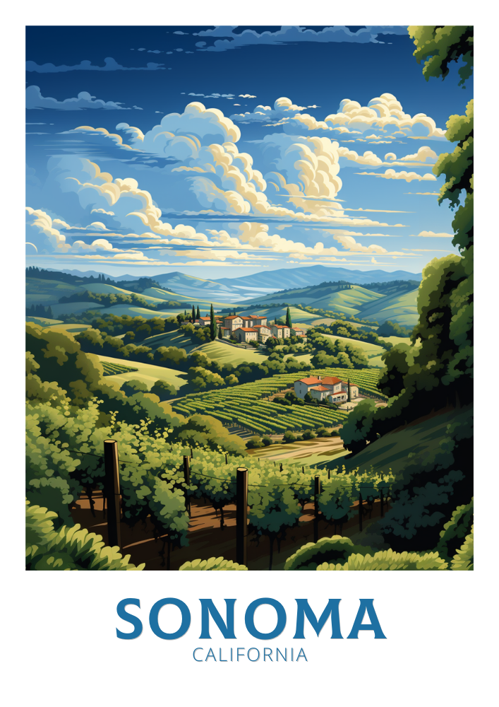 North AmericaSONOMA TRAVEL PRINT - CALIFORNIA ARTWORK