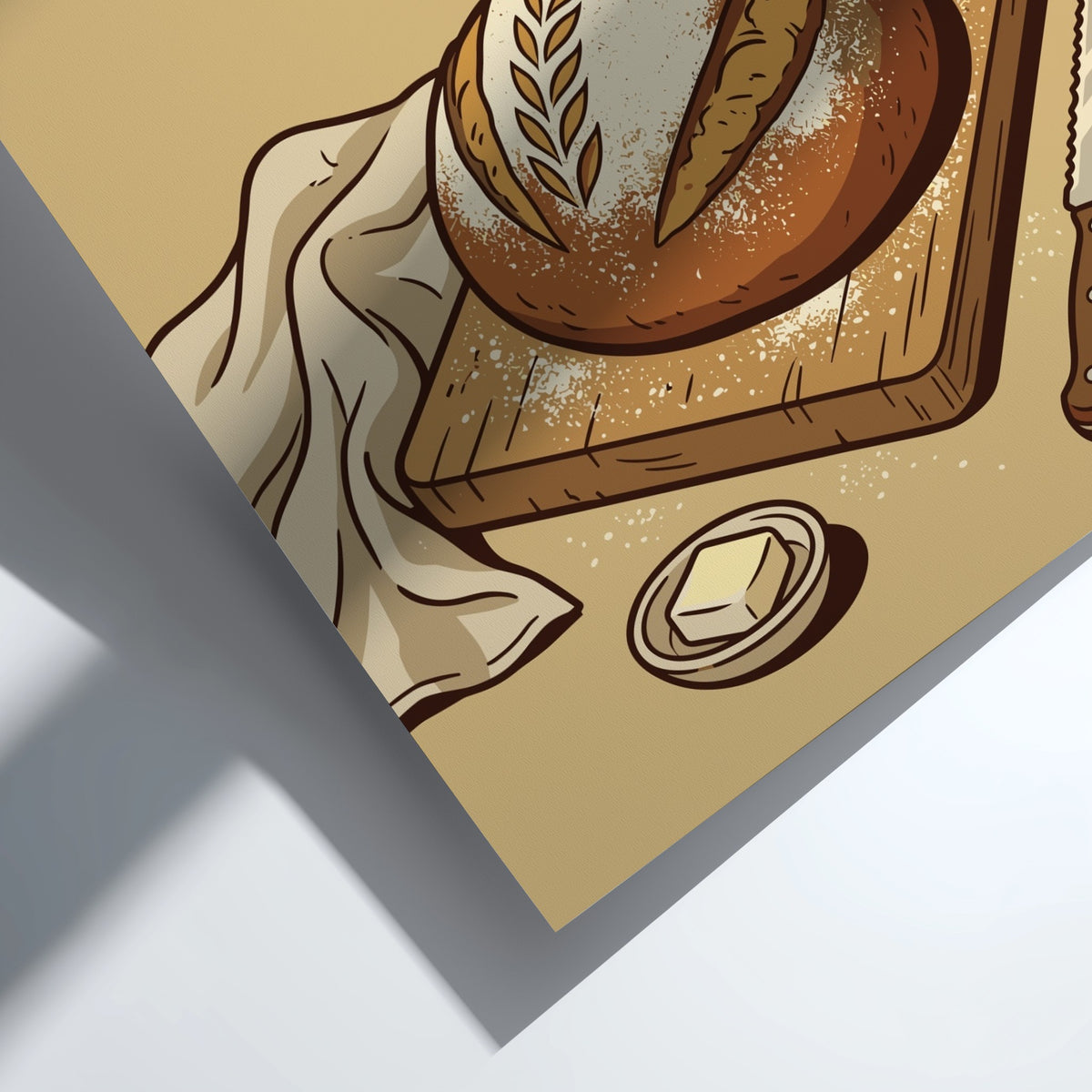 Poster featuring a loaf of sourdough bread on a wooden board with butter