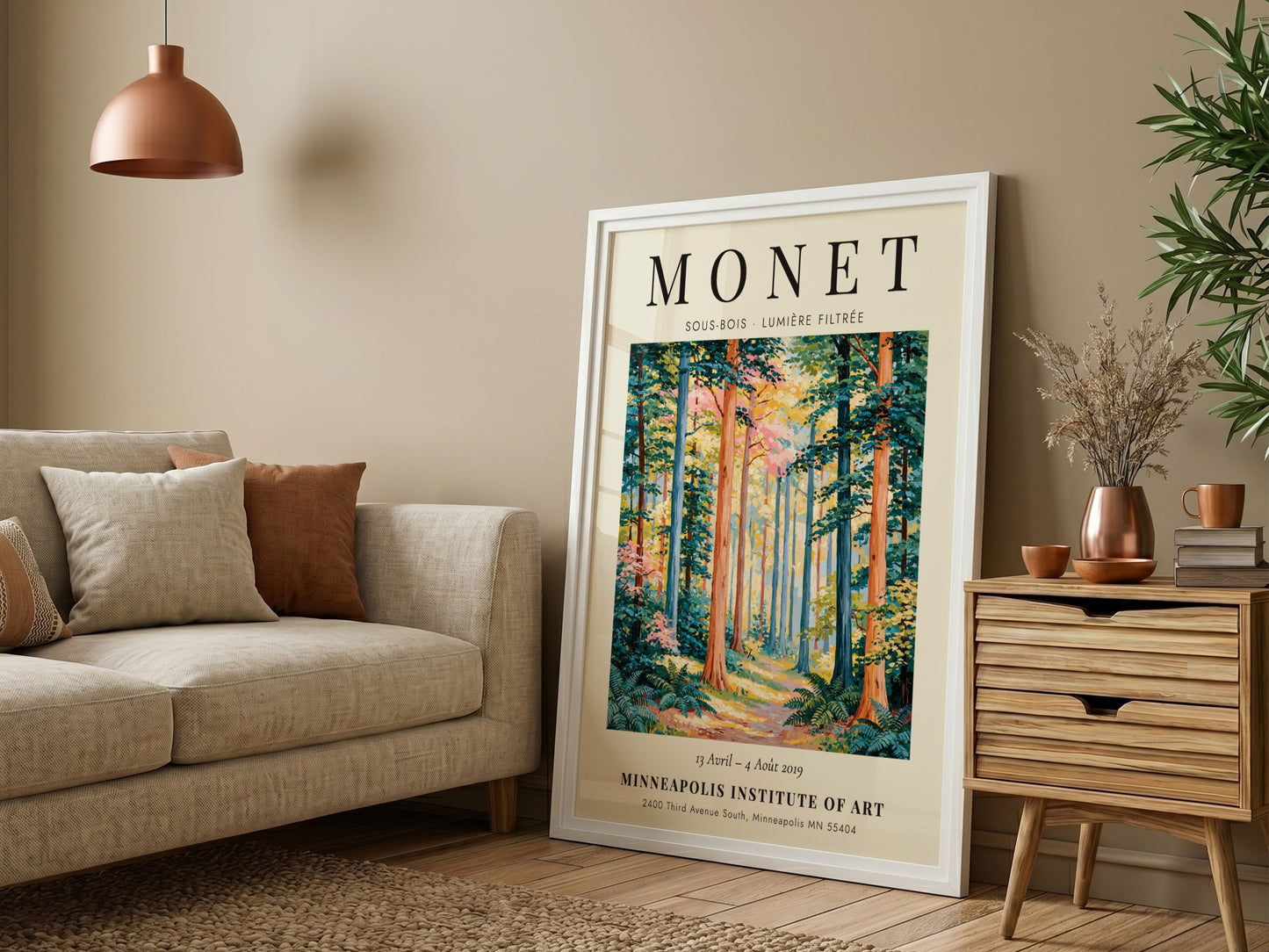 Nature poster inspired by Monet featuring vibrant greens and soft light
