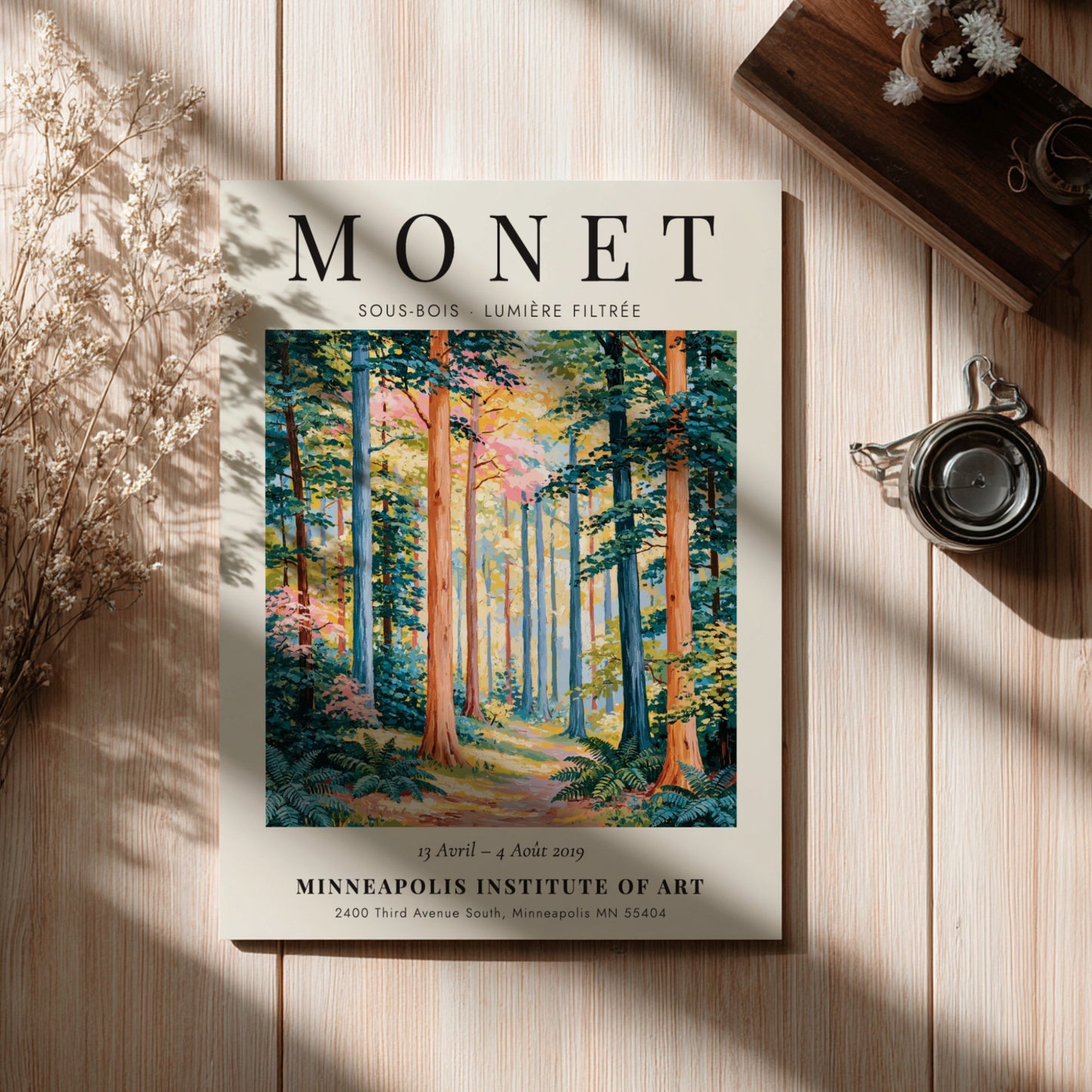Nature poster inspired by Monet featuring vibrant greens and soft light