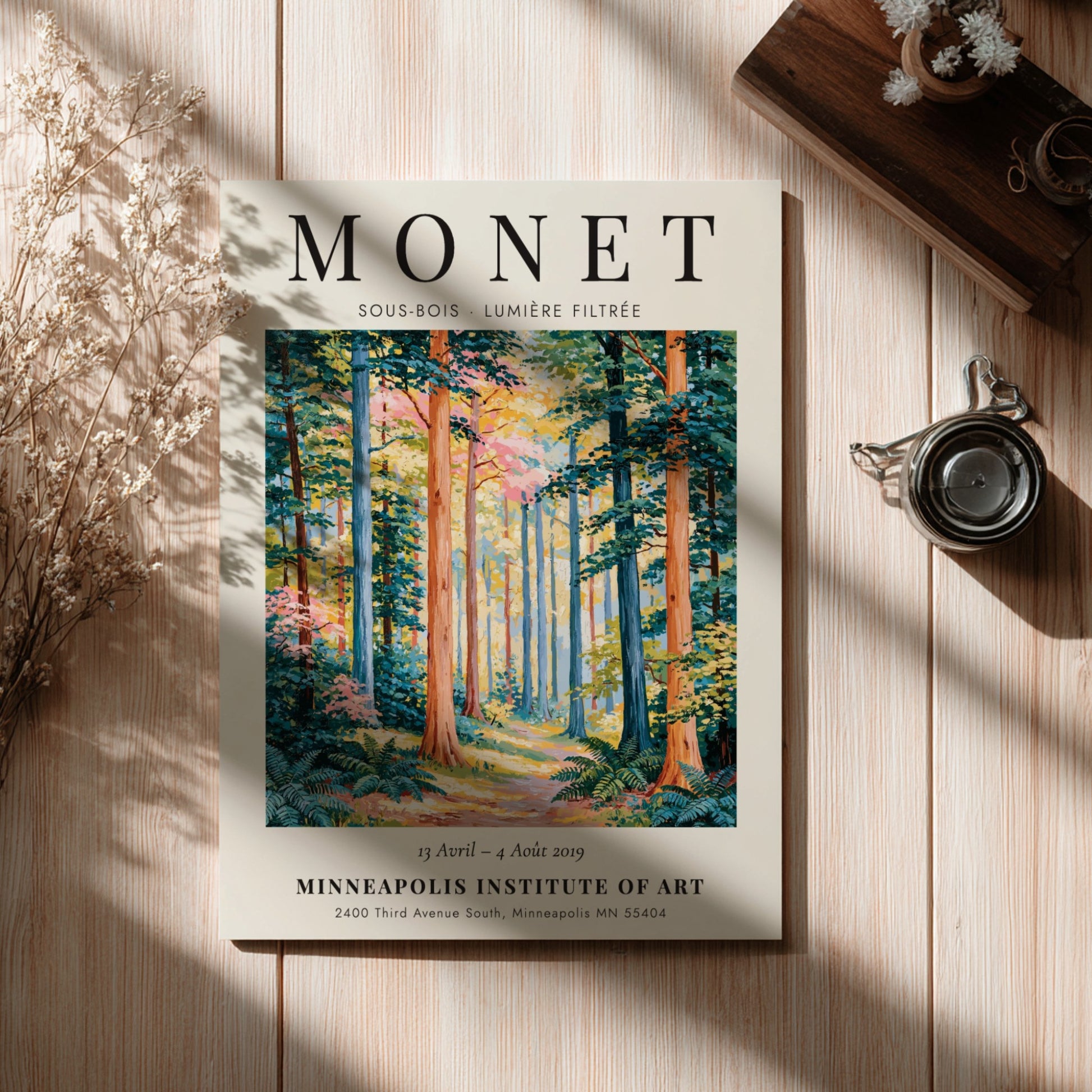 Nature poster inspired by Monet featuring vibrant greens and soft light