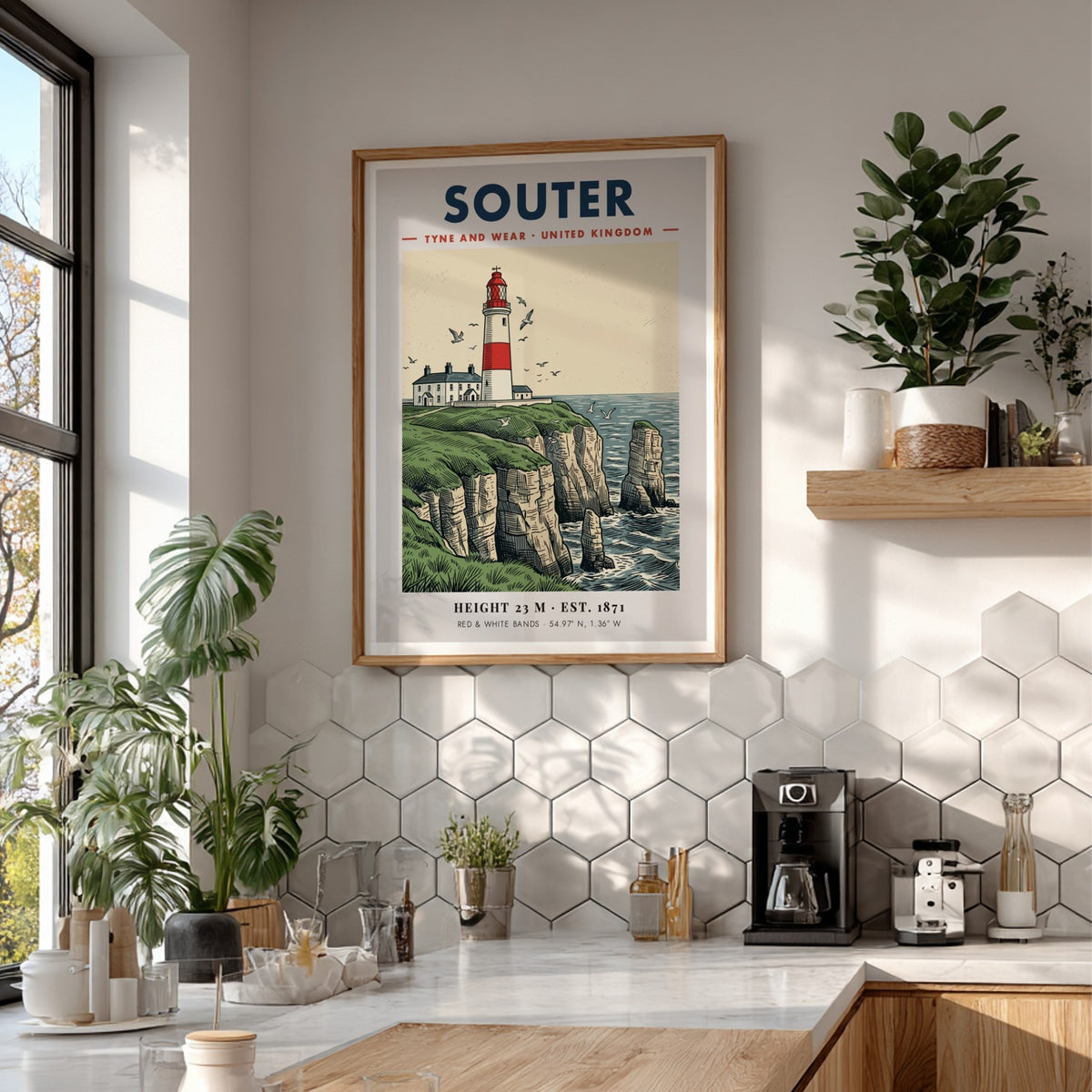 Poster of Souter Lighthouse on a cliff in Tyne and Wear, United Kingdom.