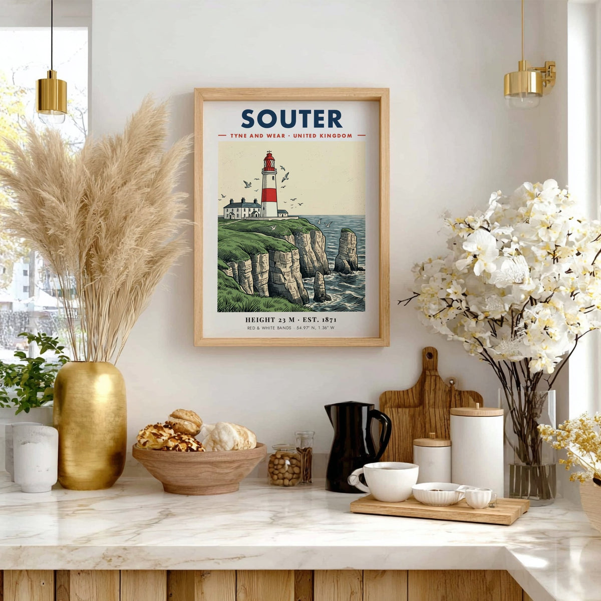 Poster of Souter Lighthouse on a cliff in Tyne and Wear, United Kingdom.