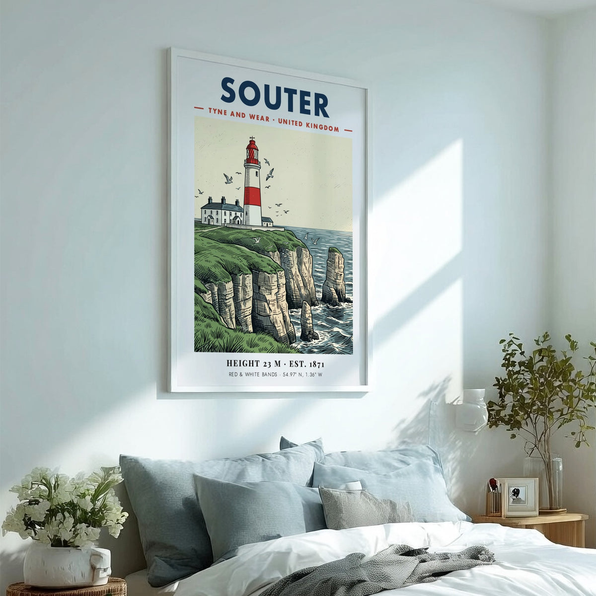 Poster of Souter Lighthouse on a cliff in Tyne and Wear, United Kingdom.