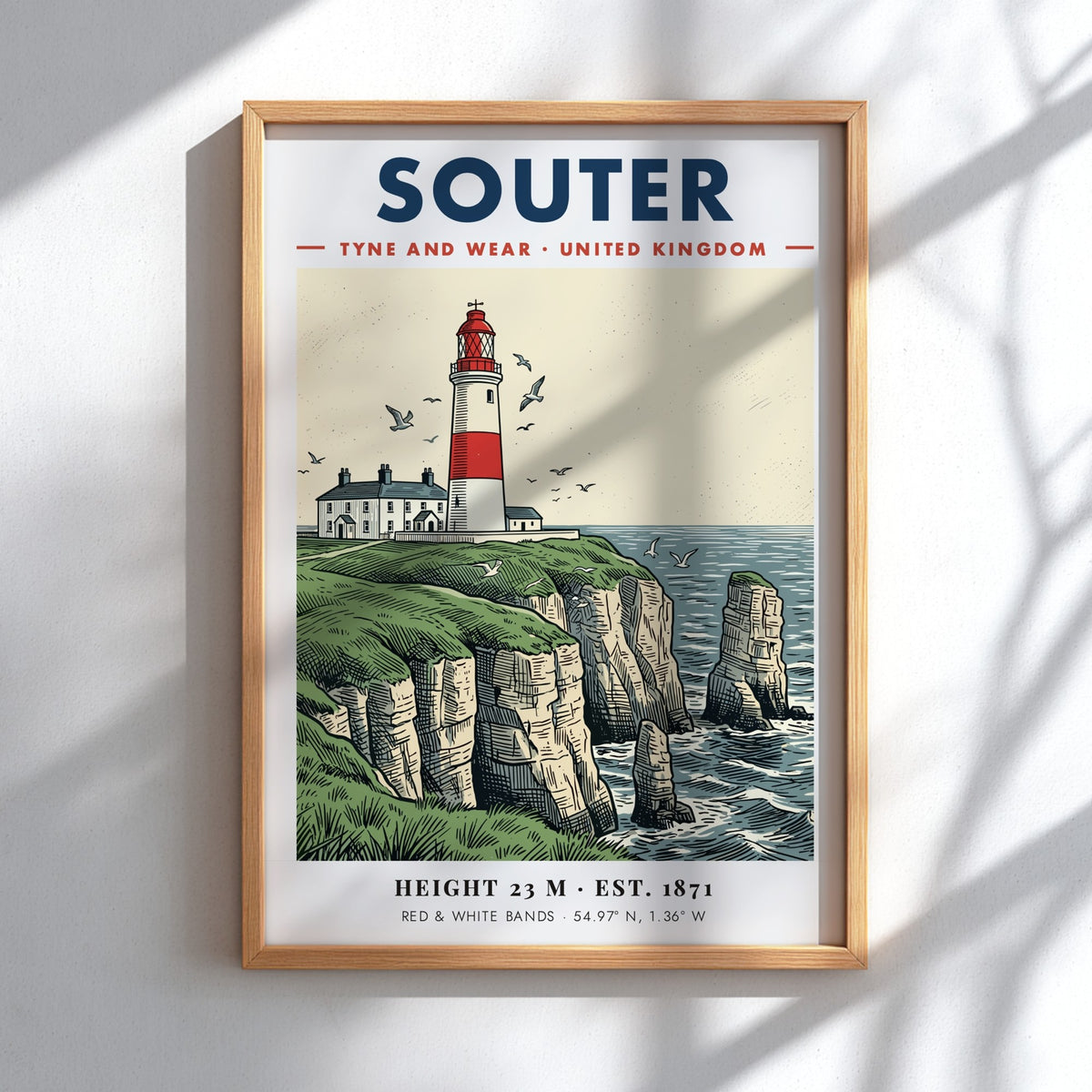 Poster of Souter Lighthouse on a cliff in Tyne and Wear, United Kingdom.