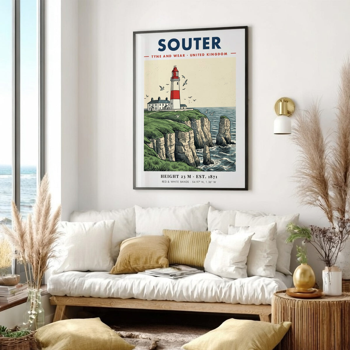 Poster of Souter Lighthouse on a cliff in Tyne and Wear, United Kingdom.